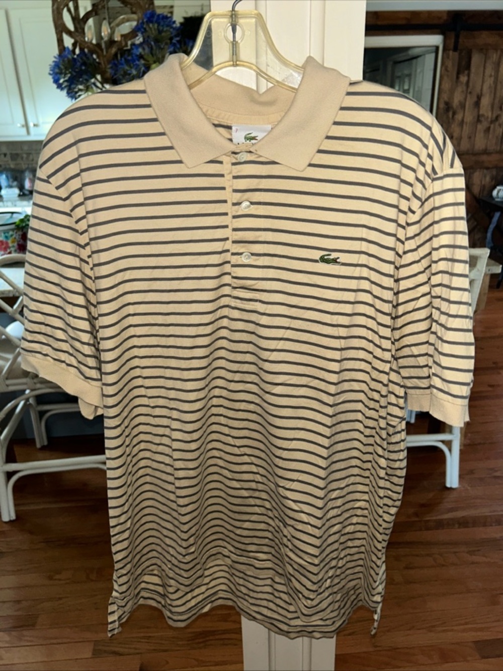 Lacoste Cream Polo with Navy Stripes